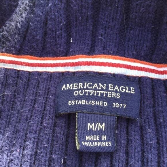 American Eagle Outfitters Dark Blue Ribbed Sweater Medium Long Sleeve Cotton M - Picture 5 of 7